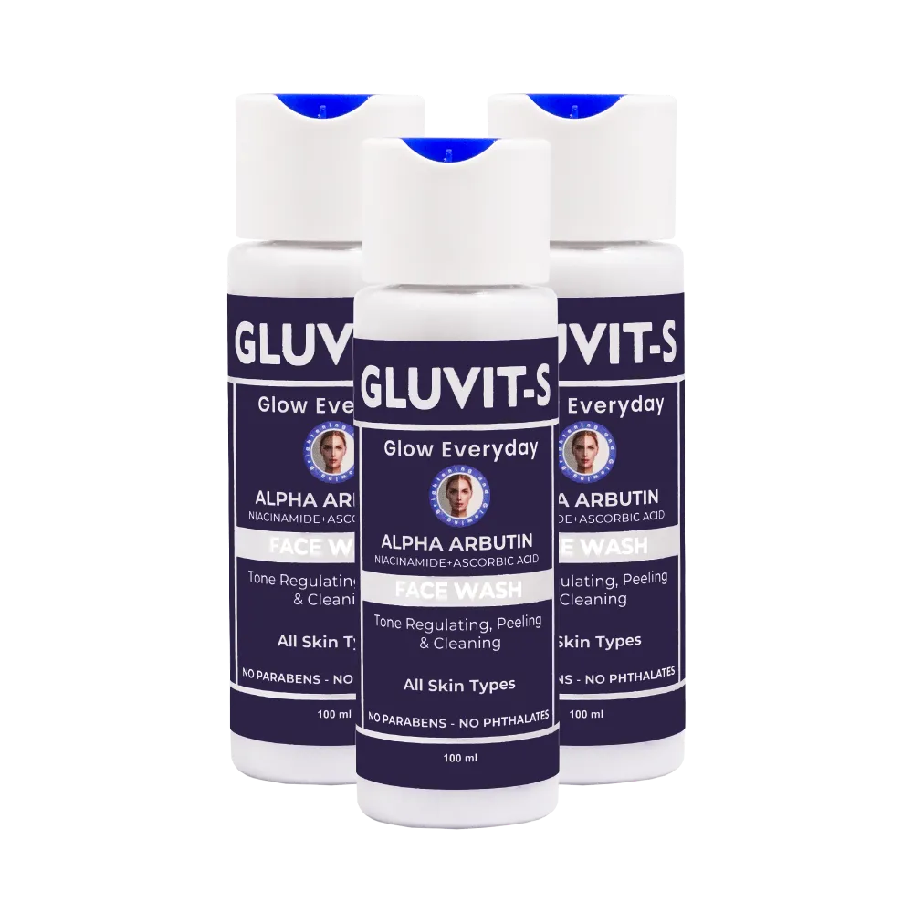 Gluvit-s Skin Whitening Face Wash with Alpha Arbutin, Niacinamide & Vitamin C | Pack of 3